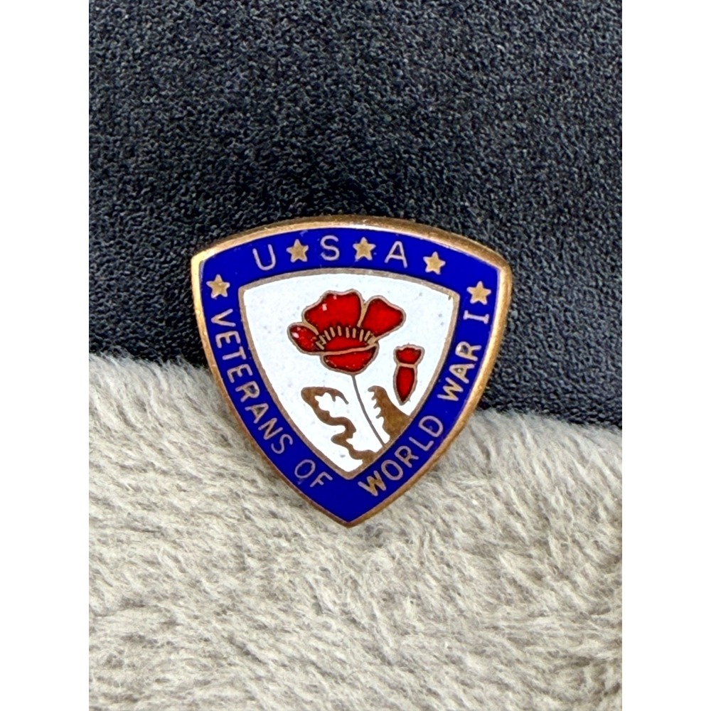 Vintage Veterans of World War I Hat Pin Blue Gold Enamel Poppy USA VFW WWI